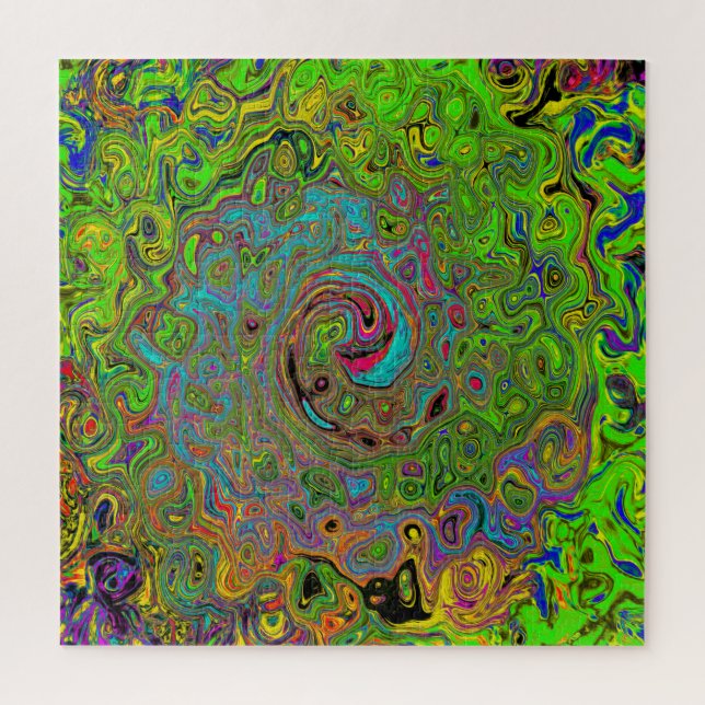 Puzzle Super Abstrait Retro Lime Green et Blue Swirl (Vertical)