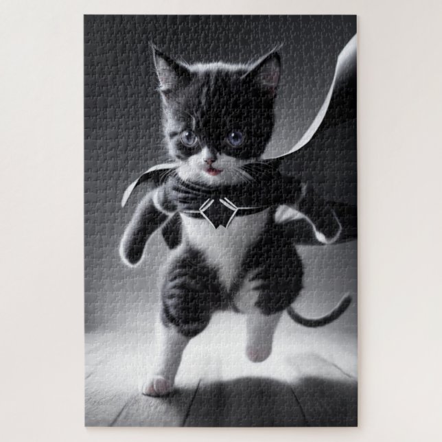 Puzzle super chaton pouvoirs en noir et blanc (Vertical)