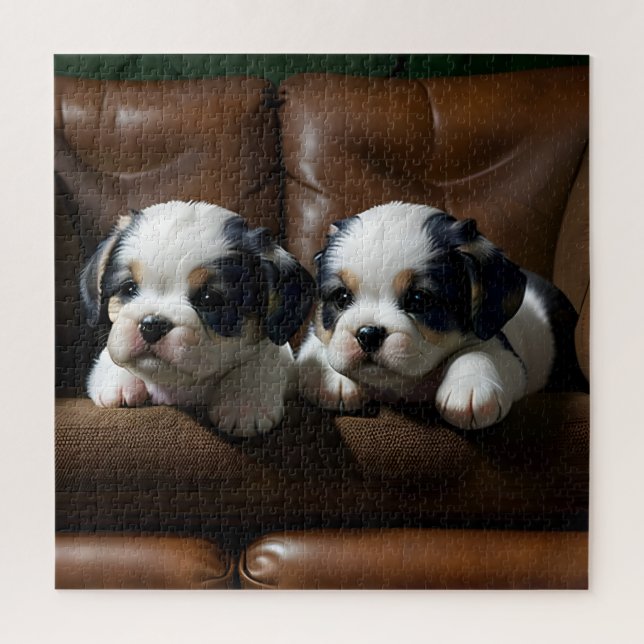 Puzzle Super mignonne chiots sur le canapé 1 (Vertical)