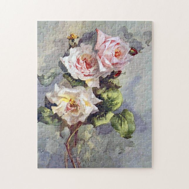 Puzzle Superbe Elégante Roses Rose Aquarelle Peinture (Vertical)