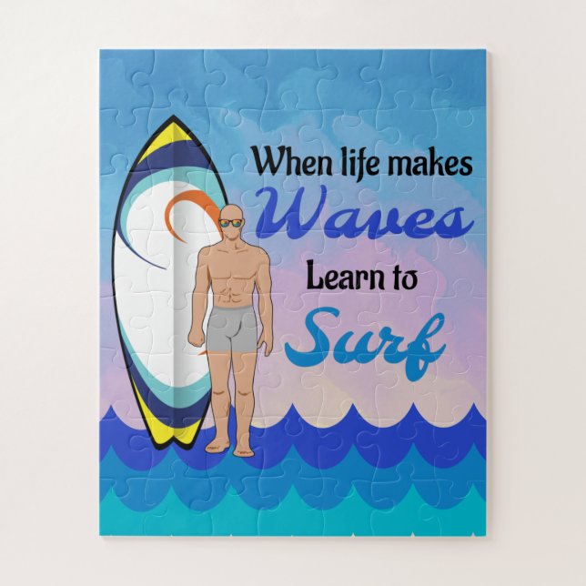 Puzzle Surboard Ocean Waves Blue Motivational Quote (Vertical)