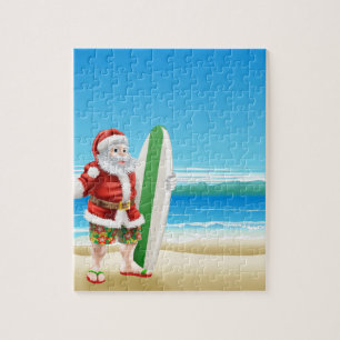 Puzzle Surf Père Noël sur la plage