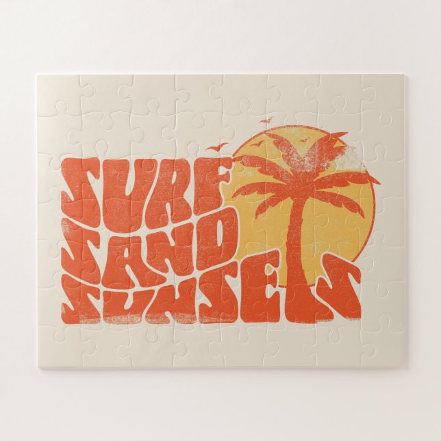 Puzzle Surf Rétro Couchers de soleil Palm Tree Beach Vibe (Horizontal)