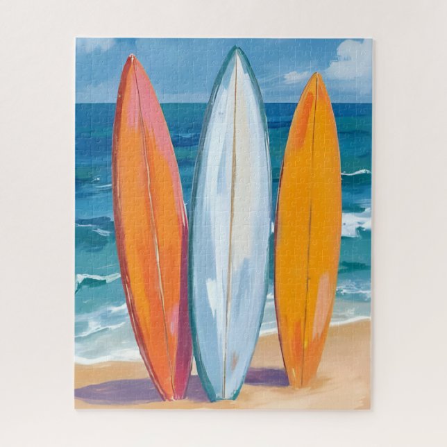 Puzzle Surfer les Vagues | Océan de Plage à l'Aquarelle (Vertical)