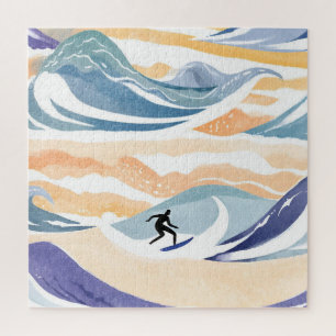Puzzle Surfer sur la vague Aquarelle contemporaine