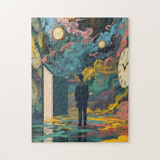 Puzzle Surreal Figure Room Swirling Clocks Smoke Wall Art