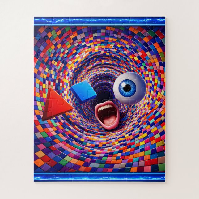 Puzzle Surreal, mosaic vortex, trippy eye and mouth (Vertical)