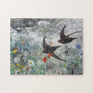 Puzzle Swallow and Flower Field, Bruno Liljefors