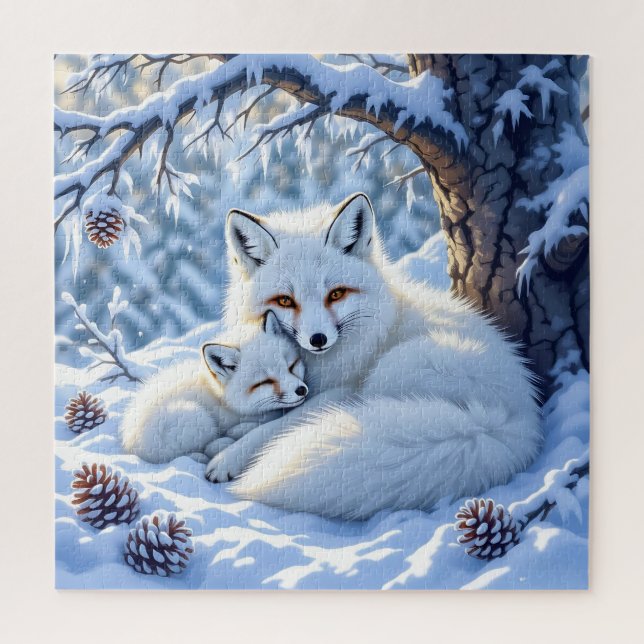 Puzzle Sweet White Foxes in the Snow (Vertical)