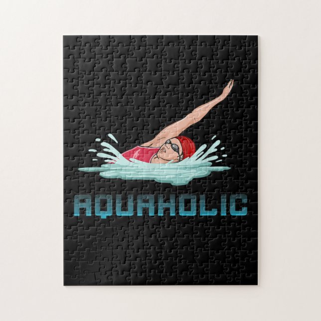 Puzzle Swimming Cap Goggles Swim Love Funny Swimmer Girl (Vertical)