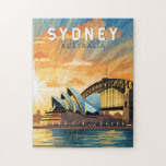 Puzzle Sydney Australia Travel Art Vintage<br><div class="desc">Conception de déplacement vectoriel rétro de Sydney. Sydney, capitale de la Nouvelle-Galles du Sud et l'une des plus grandes villes d'Australie, est surtout connue pour son opéra de Sydney, au bord du port, au design distinctif ressemblant à une voile.</div>