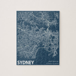 Puzzle Sydney Australie Minimaliste City Map Line Art Blu