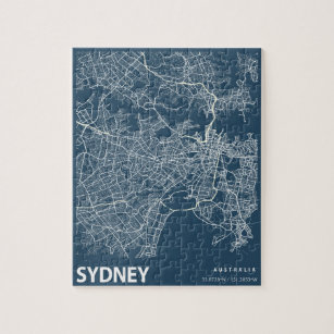 Puzzle Sydney Australie Minimaliste City Map Line Art Blu