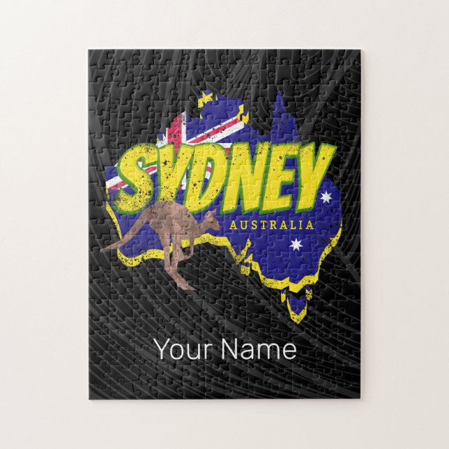 Puzzle Sydney Australie Rétro Kangaroo Et Drapeau Vintage (Vertical)