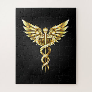 Puzzle Symbole caducee polygonale en or