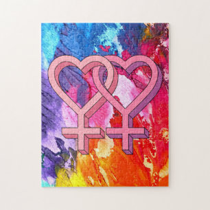 Puzzle Symbole cardiaque lesbien arc-en-ciel aquarelle Pu