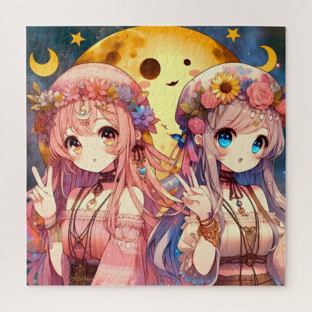 Puzzle SYMBOLE DE LA FEMME Anime Hippie Lune Filles Donne (Vertical)