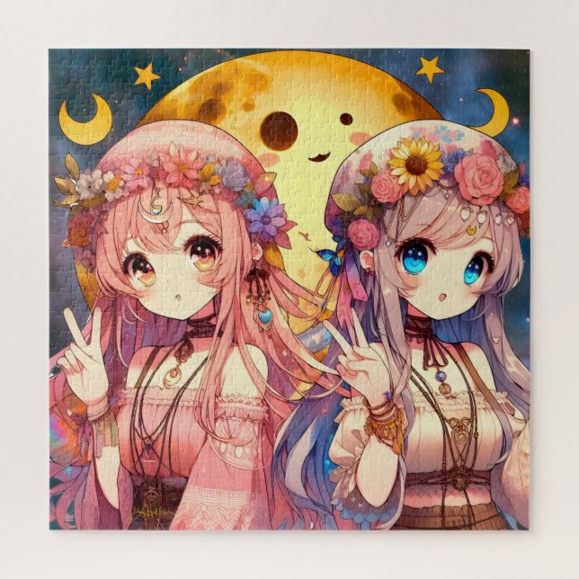 Puzzle SYMBOLE DE LA FEMME Anime Hippie Lune Filles Donne (Vertical)