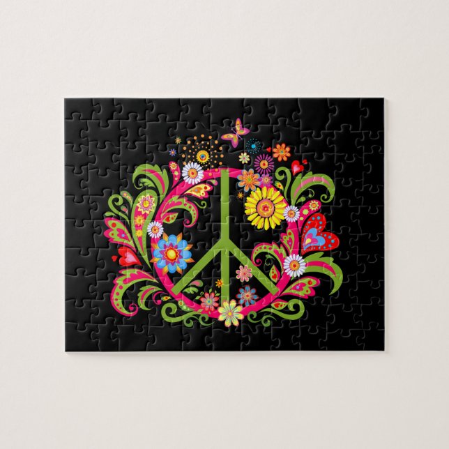 Puzzle SYMBOLE DE LA PAIX Florale EN NOIR (Horizontal)