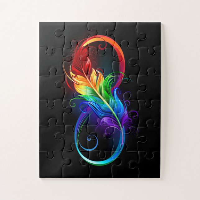 Puzzle Symbole d'infini avec plume arc-en-ciel (Vertical)