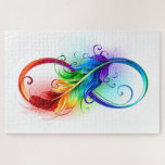 Puzzle Symbole d'infini avec plume arc-en-ciel<br><div class="desc">Symbole artistique à l'infini avec une belle plume arc-en-ciel sur un arrière - plan blanc. Style tatouage.</div>