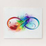 Puzzle Symbole d'infini avec plume arc-en-ciel<br><div class="desc">Symbole artistique à l'infini avec belle plume arc-en-ciel sur arrière - plan blanc. Style tatouage.</div>