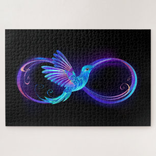 Puzzle Symbole d'infini néon avec colibri brillant