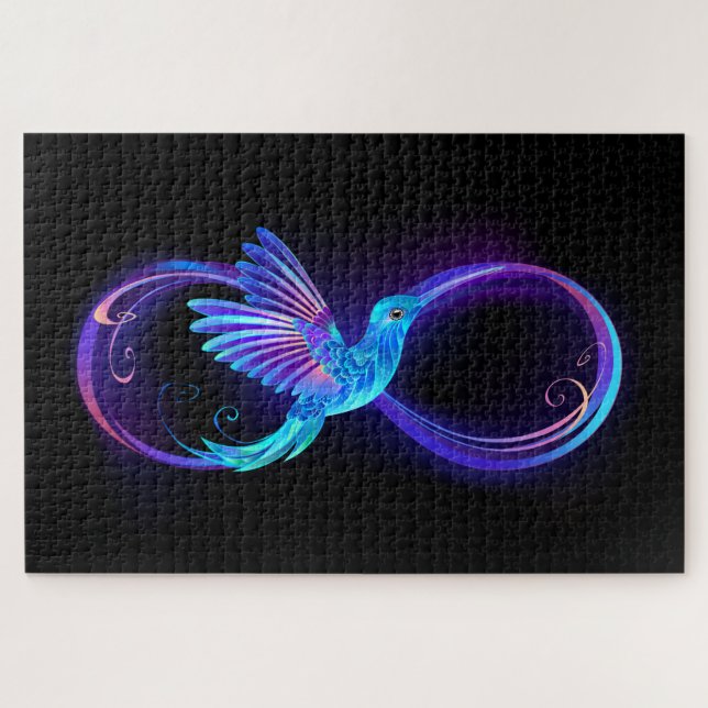 Puzzle Symbole d'infini néon avec colibri brillant (Horizontal)