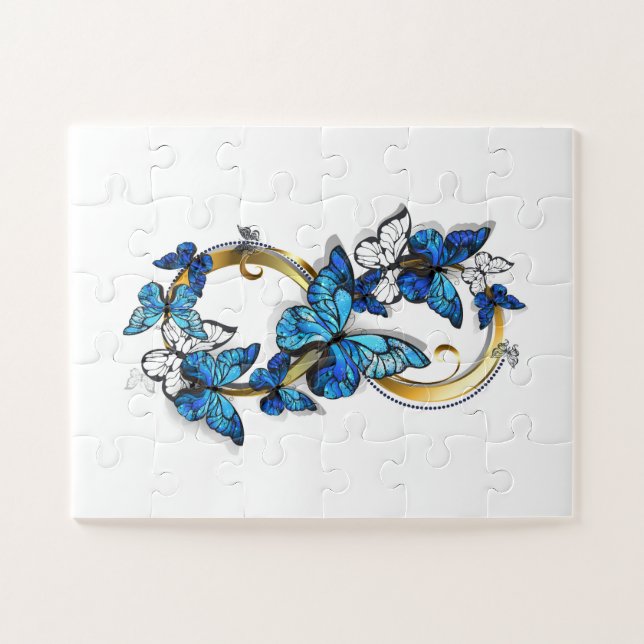 Puzzle Symbole infini de papillons Morpho bleus (Horizontal)