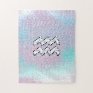 Puzzle Symbole Zodiaque Aquarius sur Mère de Pearl Nacre
