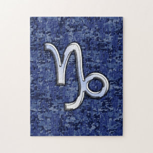 Puzzle SYMBOLE Zodiaque Capricorne sur Camo numérique ble
