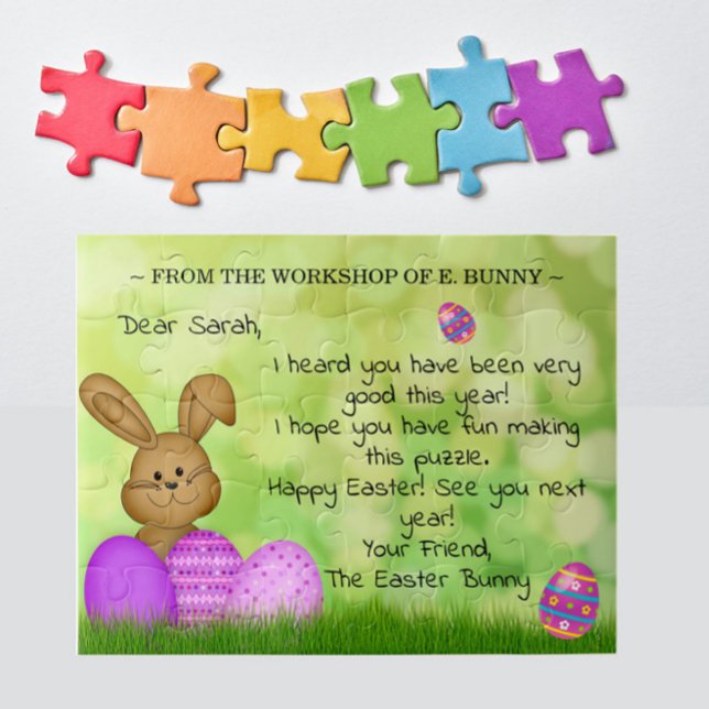 Puzzle Sympa Personnalisé "Du lapin de Pâques" Note pour  (Personalize this jigsaw puzzle with a cute custom "handwritten" note from the Easter Bunny to kids!)