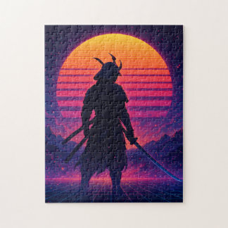 Puzzle Synthwave Samouraï – Art Néon Rétro Futuriste