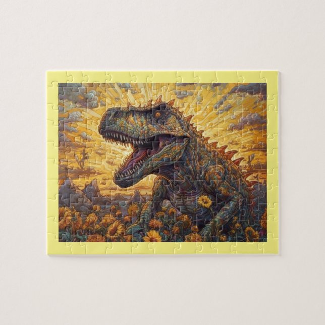 Puzzle T-rex dans un champ de tournesols (Horizontal)