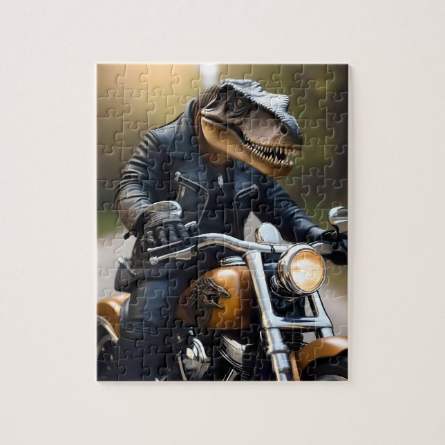 Puzzle T-Rex Dinosaur Bikie En Moto, (Vertical)