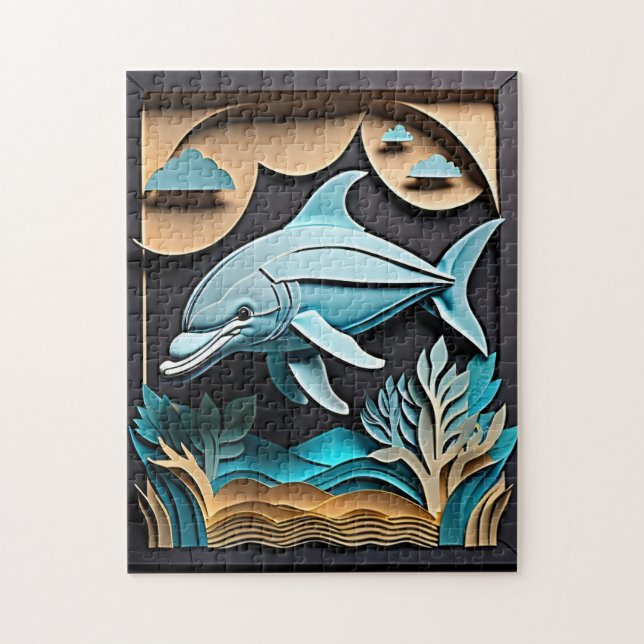 Puzzle T-shirt Dauphin Design en papier 3D (Vertical)