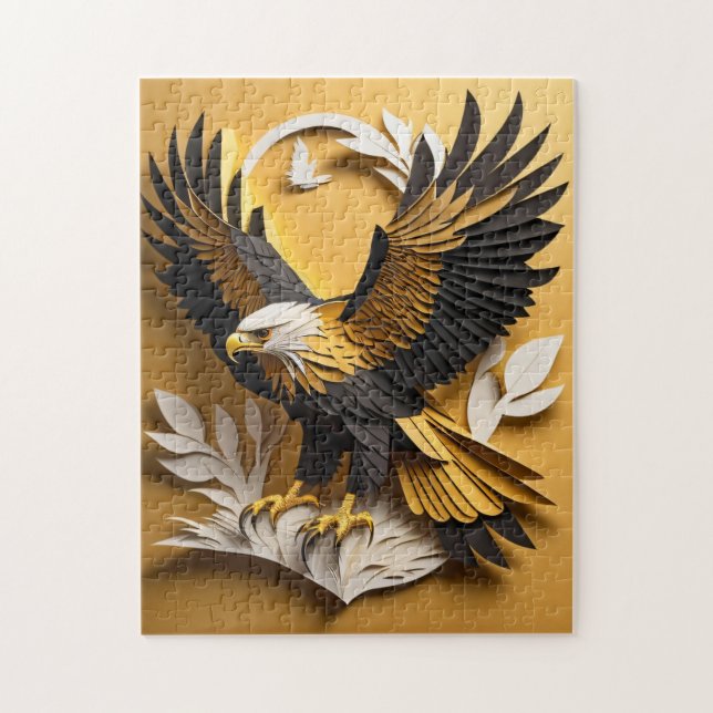 Puzzle T-shirt de design d'art en papier 3D d'aigle (Vertical)