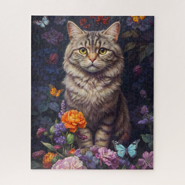 Puzzle Tabby Brown avec fleurs et style victorien (Vertical)