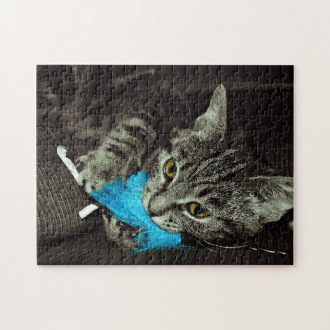Puzzle Tabby Cat avec plume par Shirley Taylor (Horizontal)