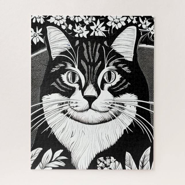 Puzzle Tabby Cat entouré de fleurs (Vertical)