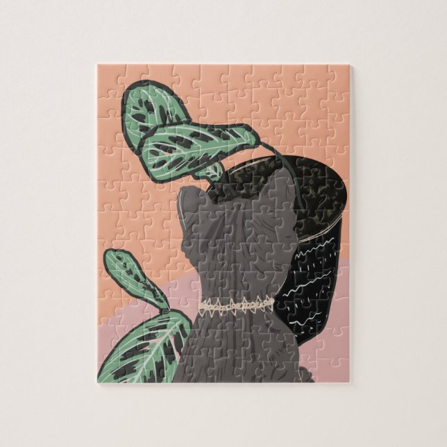 Puzzle Tabby Cat Gris Merci Plante (Vertical)