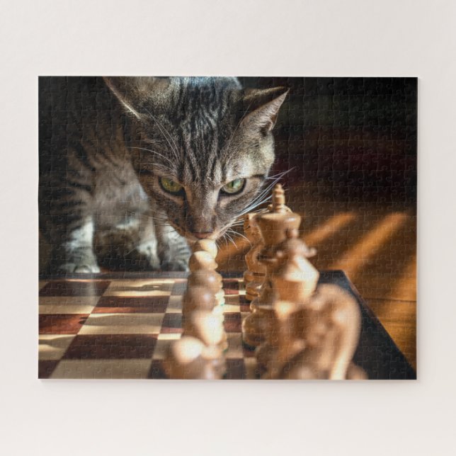Puzzle Tabby Cat Playing Chess (Horizontal)