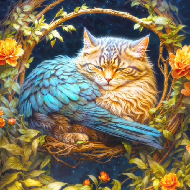 Puzzle Tabby Chat bleu et Brown avec plumes (Close- up of artwork)
