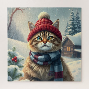 Puzzle Tabby Chat en hiver avant l'hiver avant l'hiver et