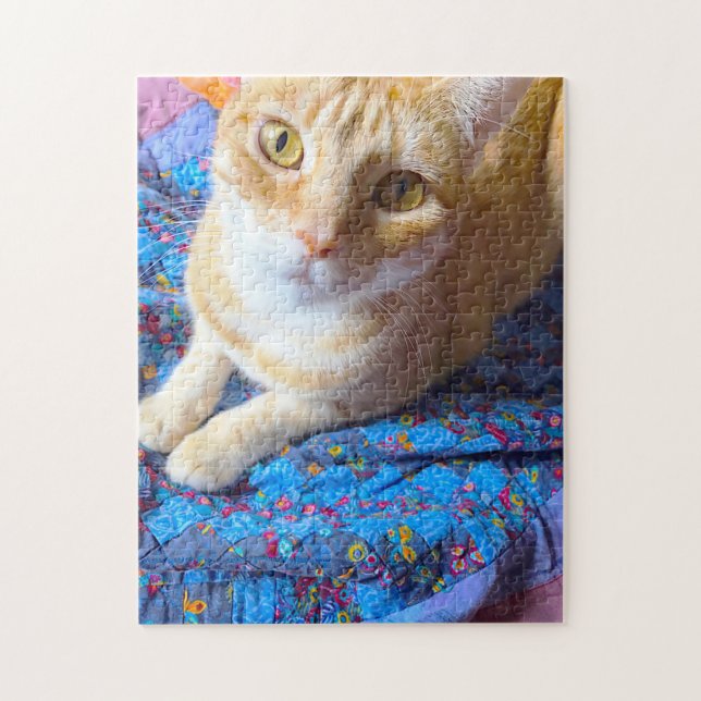 Puzzle Tabby orange sur couette (Vertical)