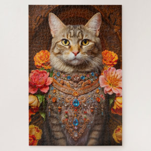 Puzzle Tabby Whimsical avec de belles bijoux et fleurs
