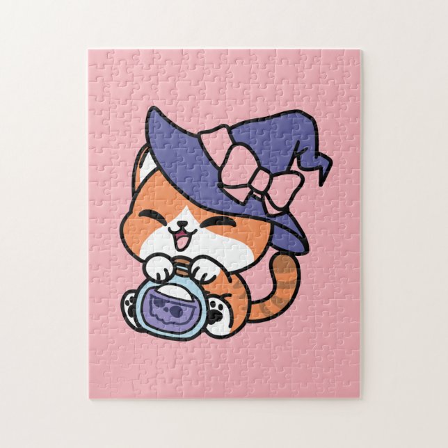 Puzzle Tabby Witch Brew – Joli Design de Chat d'Halloween (Vertical)