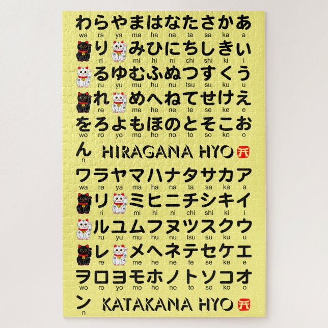 Puzzle Table japonaise Hiragana & Katakana (Chat chanceux (Vertical)