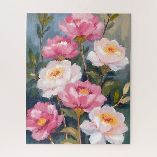 Puzzle Tableau de bouquet de fleurs de pivoines roses (Vertical)