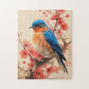 Puzzle Tableau de l'arbre de fleurs de cerisier bleu